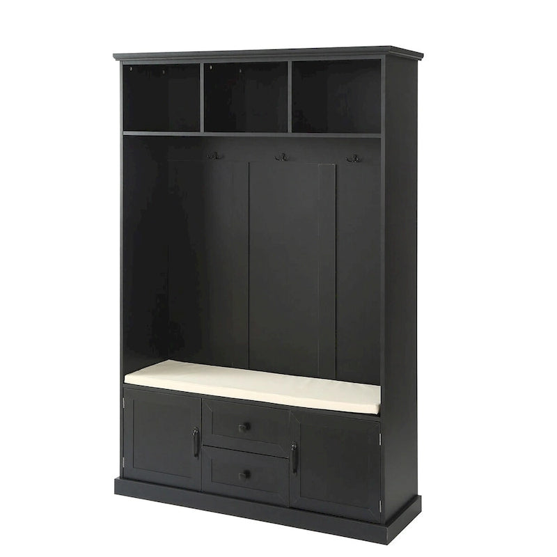 Classic Hall Tree with 3 Hooks, Coat Hanger, Storage Bench for Entrance, Hallway